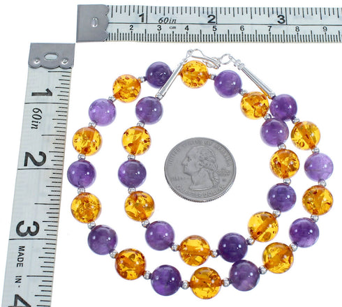 Southwest Amber and Amethyst Bead Necklace KX121137